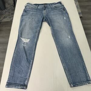 Silver Jeans Wmns Boyfriend 32x27 Straight Leg Stretch Distressed Mid Rise